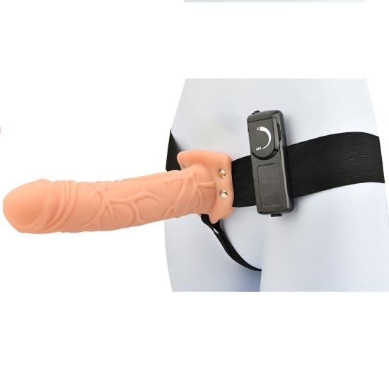 8 Inch Vibrating Hollow Strap On Vanilla Flesh | Strap Ons Dildos Flesh