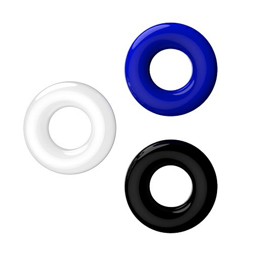 Doughnut Cock Rings (3 Pack) Black/Blue/White | Cock Rings Cock Rings Black