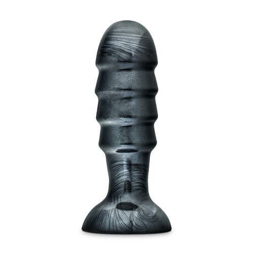 Jet Bruiser Large Ridged Butt Plug 7.5 Inches Black/Grey | Suction Cup Dildos Anal Black