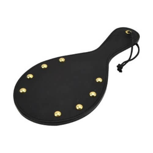 Noir Nubuck Leather Paddle With Brass Stud Detail Black | Bondage Play Bondage Play Black