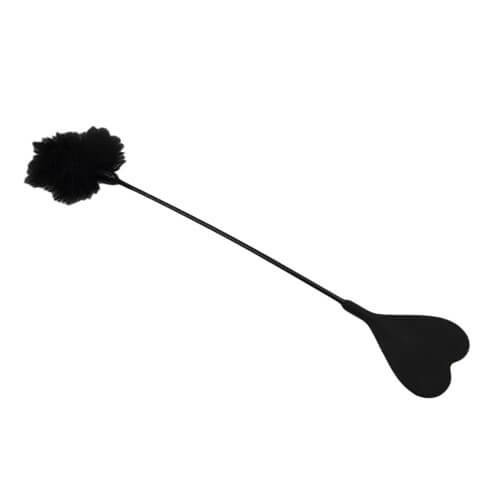 Silicone Heart Shaped Crop With Feather Tickler Black | Playtime Couples Black