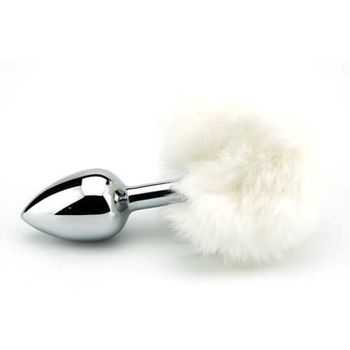 White Bunny Tail Butt Plug Silver/White | Butt Plugs Anal Butt Plugs